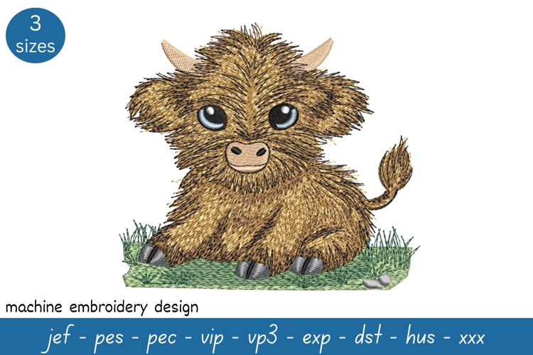 Highland Cow Embroidery Design - Farm Animal Embroidery