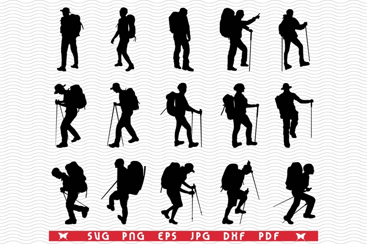 SVG Hikers, Black Silhouettes, Digital clipart