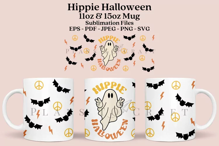 Hippie Halloween Mug Sublimation Wrap SVG 11oz - 15