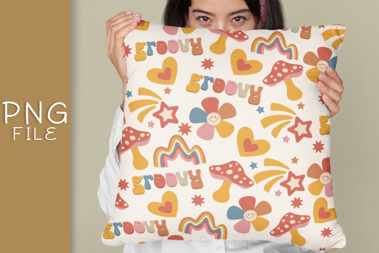 Groovy Mushrooms, Hearts, and Flowers Pillow Sublimation