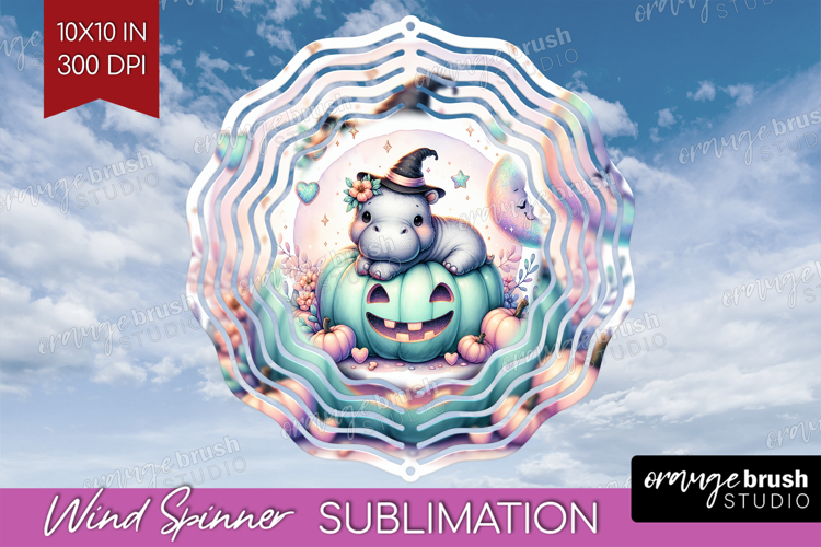 Hippo Halloween Wind Spinner Sublimation PNG Coquette Round