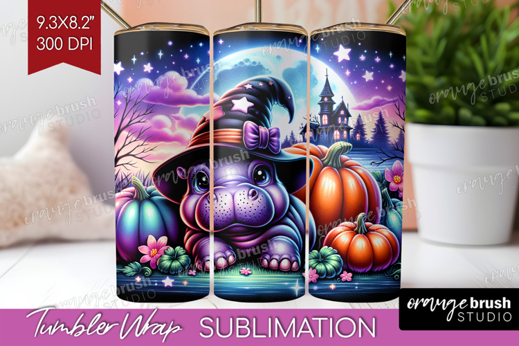 Hippo Halloween Tumbler Wrap Cute Animal Tumbler PNG