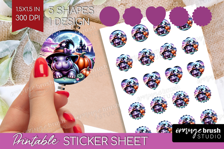 Hippo Halloween Round Sticker Cute Animal Printable Sticker