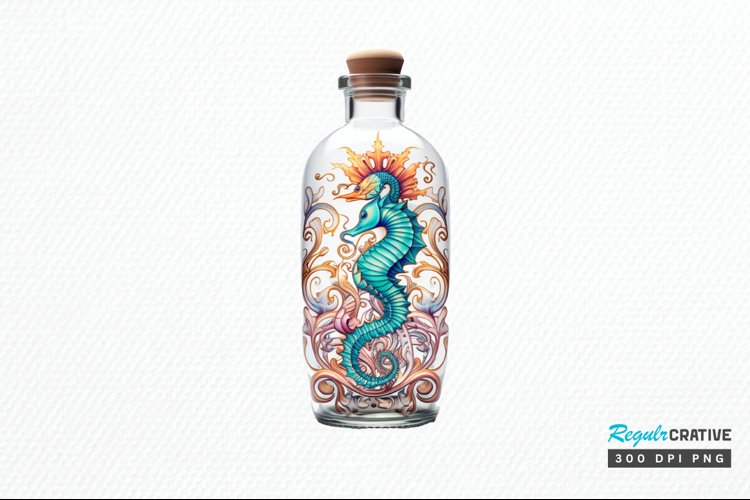 Hippocampus Glass Bottle Sublimation PNG Clipart