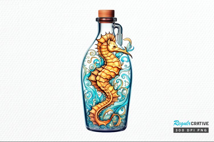 Hippocampus Glass Bottle Sublimation PNG Clipart