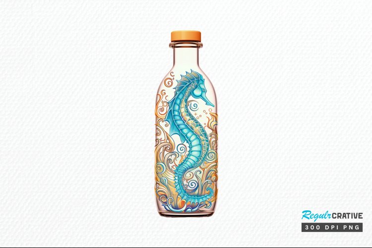 Hippocampus Glass Bottle Sublimation PNG Clipart