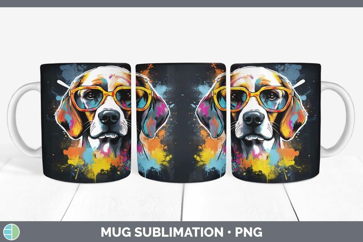 Hipster Dog Beagle Mug Wrap Sublimation Coffee Cup Designs