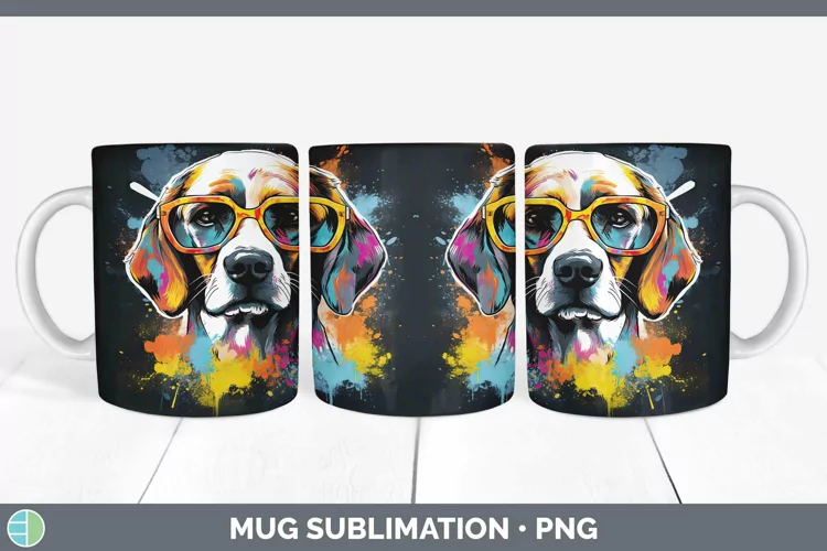 Hipster Dog Beagle Mug Wrap Sublimation Coffee Cup Designs
