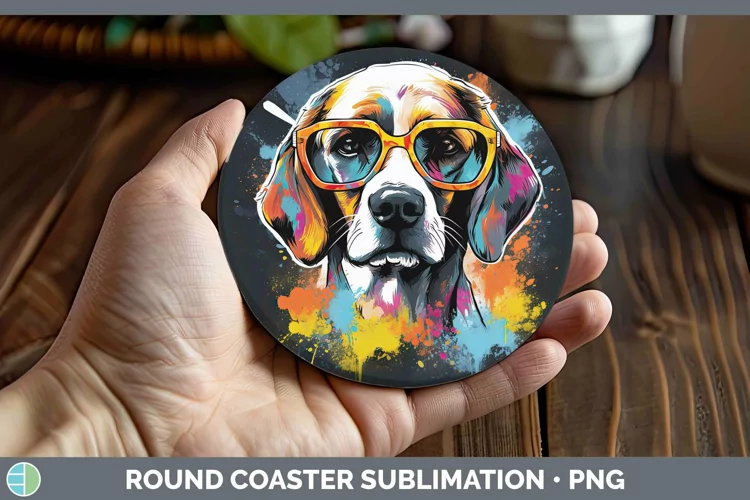 Hipster Dog Beagle Round Coaster Sublimation Coaster Designs