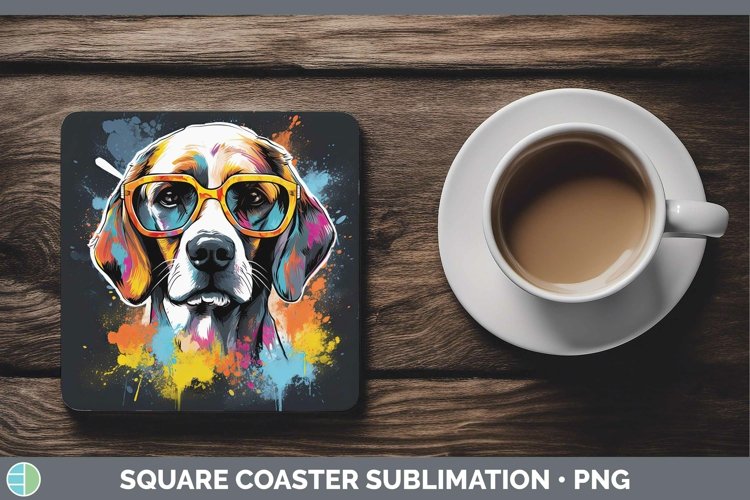 Hipster Dog Beagle Square Coaster Sublimation Coaster Design