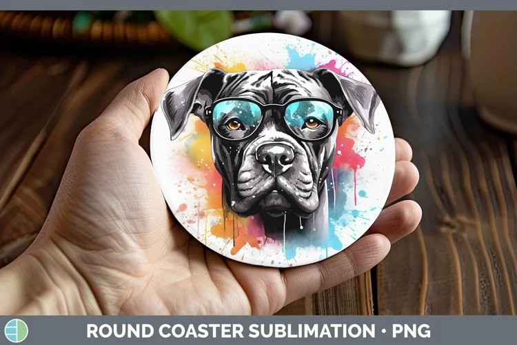 Hipster Dog Cane Corso Round Coaster Sublimation Coaster Des