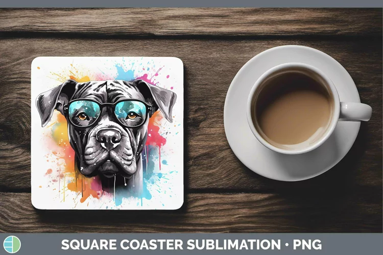 Hipster Dog Cane Corso Square Coaster Sublimation Coaster De