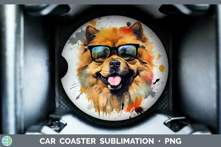 Hipster Dog Chow Chow Car Coaster Sublimation Coaster Design