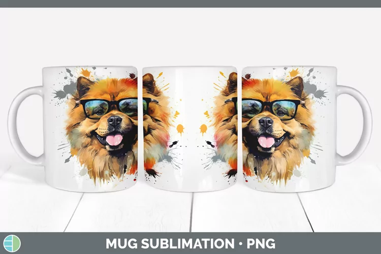 Hipster Dog Chow Chow Mug Wrap Sublimation Coffee Cup Design