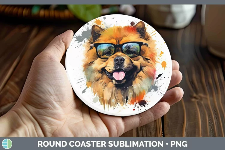 Hipster Dog Chow Chow Round Coaster Sublimation Coaster Desi