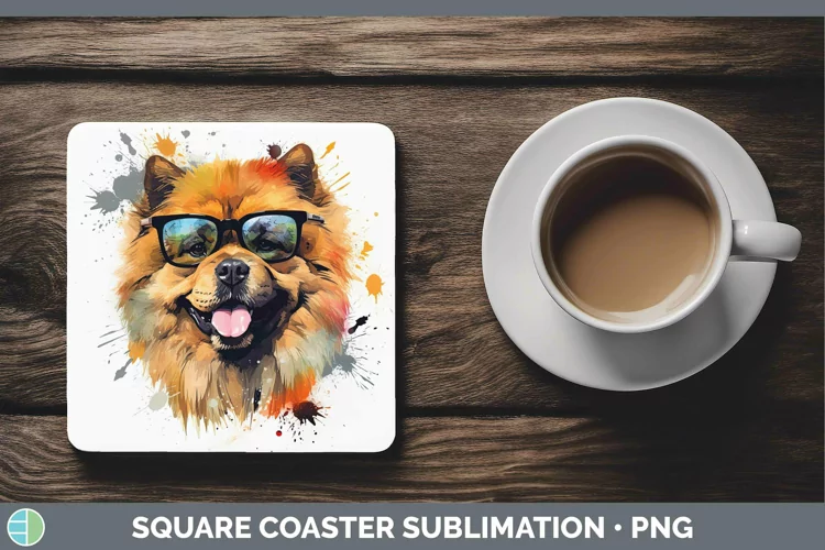 Hipster Dog Chow Chow Square Coaster Sublimation Coaster Des