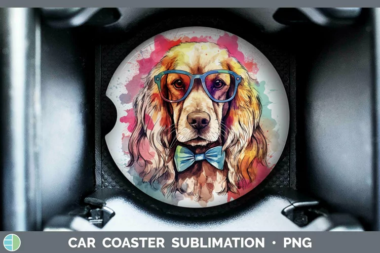 Hipster Dog Cocker Spaniel Car Coaster Sublimation Coaster D