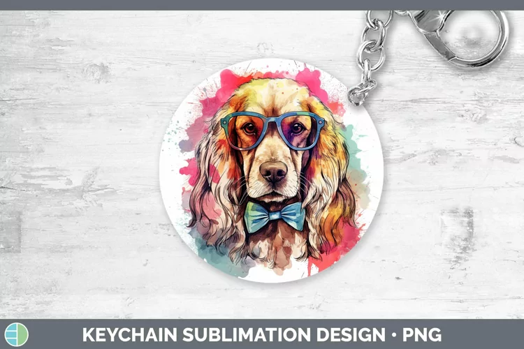 Hipster Dog Cocker Spaniel Keychain Sublimation Keyring Desi