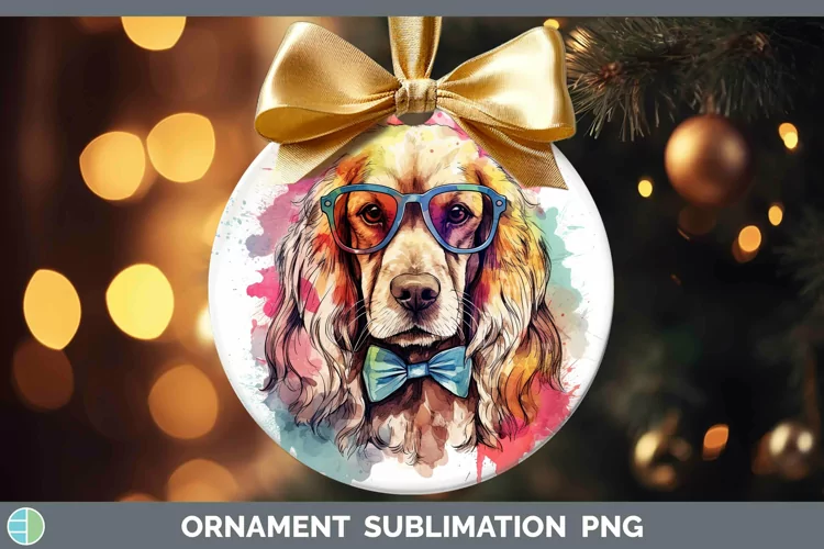 Hipster Dog Cocker Spaniel Ornament Sublimation Bauble Desig