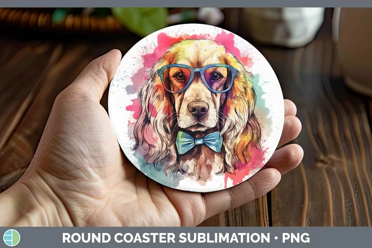 Hipster Dog Cocker Spaniel Round Coaster Sublimation Coaster