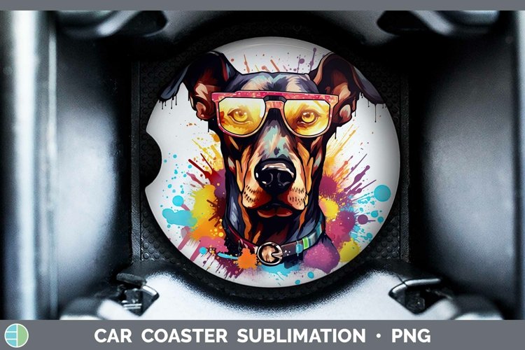 Hipster Dog Doberman Pinscher Car Coaster Sublimation Coaste