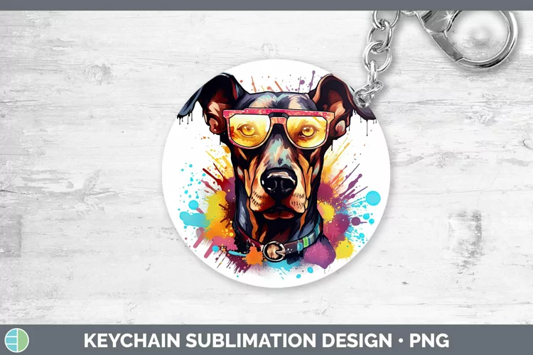 Hipster Dog Doberman Pinscher Keychain Sublimation Keyring D