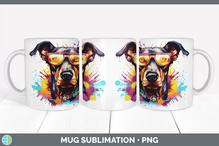 Hipster Dog Doberman Pinscher Mug Wrap Sublimation Coffee Cu