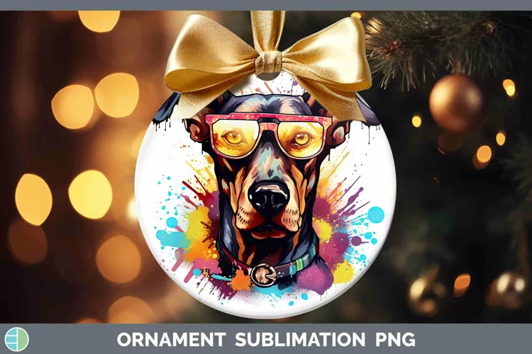 Hipster Dog Doberman Pinscher Ornament Sublimation Bauble De