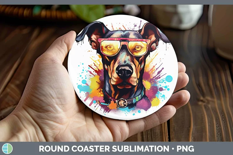 Hipster Dog Doberman Pinscher Round Coaster Sublimation Coas