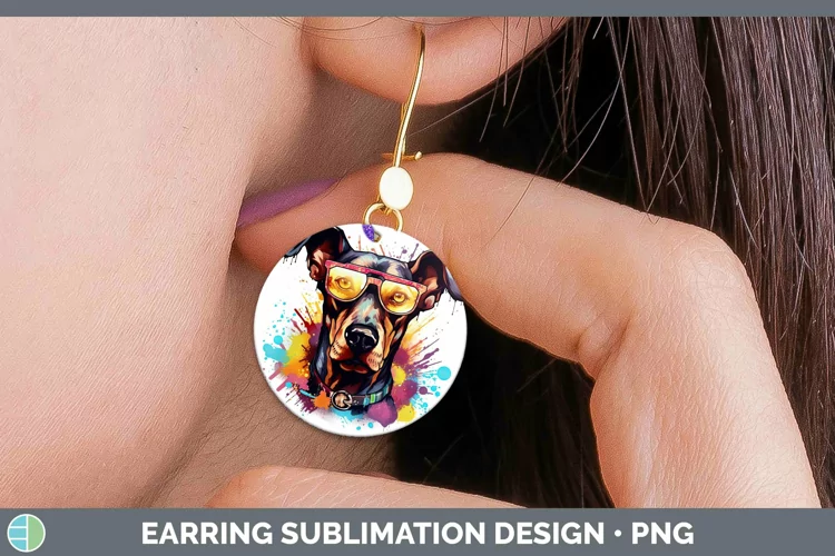 Hipster Dog Doberman Pinscher Round Earrings Sublimation Ear