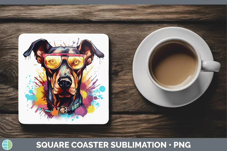 Hipster Dog Doberman Pinscher Square Coaster Sublimation Coa