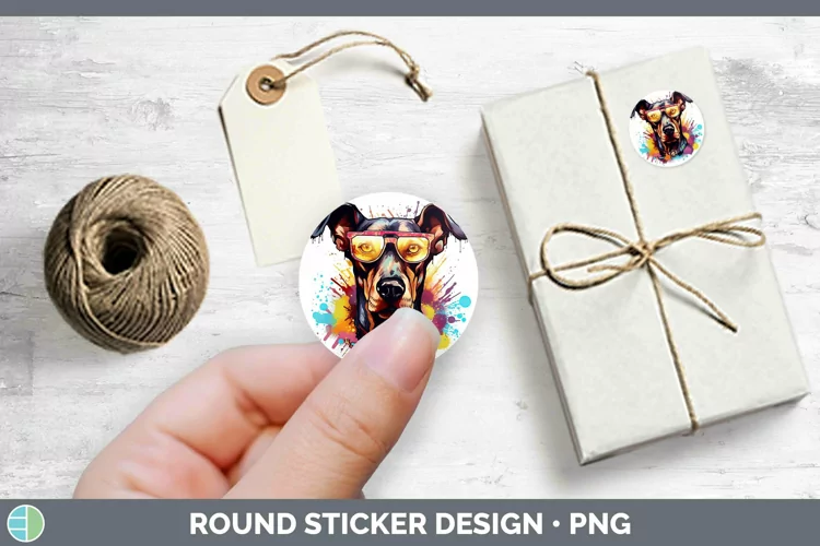Hipster Dog Doberman Pinscher Stickers | Round Labels Design
