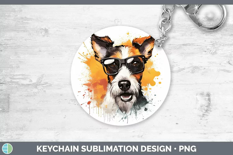 Hipster Dog Fox Terrier Dog Keychain Sublimation Keyring Des