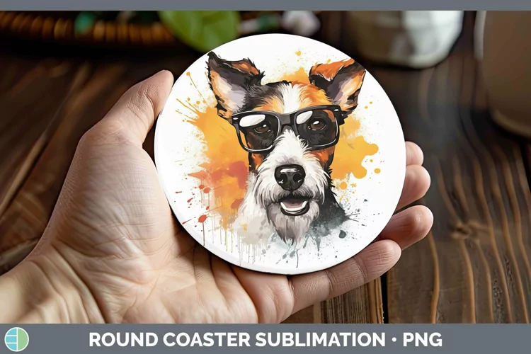 Hipster Dog Fox Terrier Dog Round Coaster Sublimation Coaste