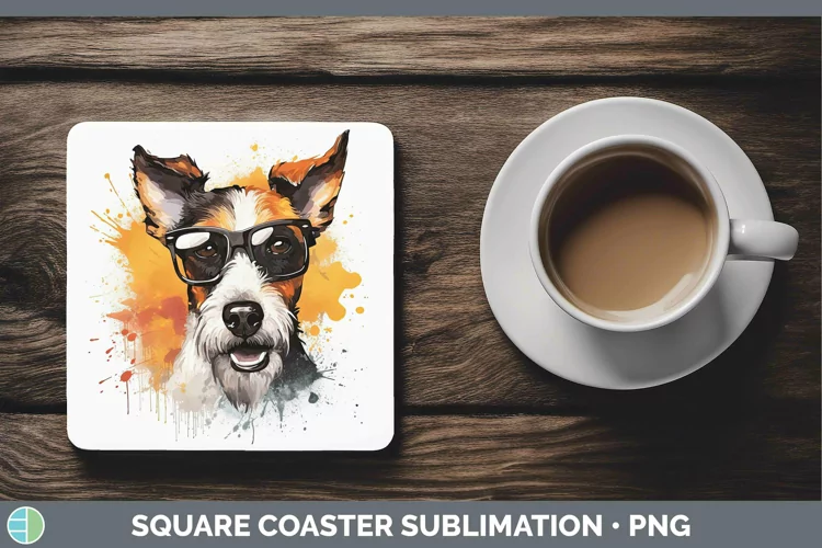 Hipster Dog Fox Terrier Dog Square Coaster Sublimation Coast