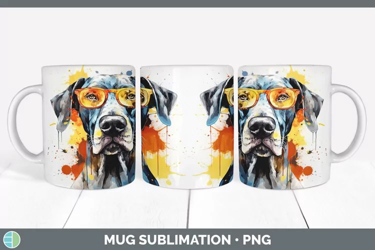 Hipster Dog Great Dane Mug Wrap Sublimation Coffee Cup Desig