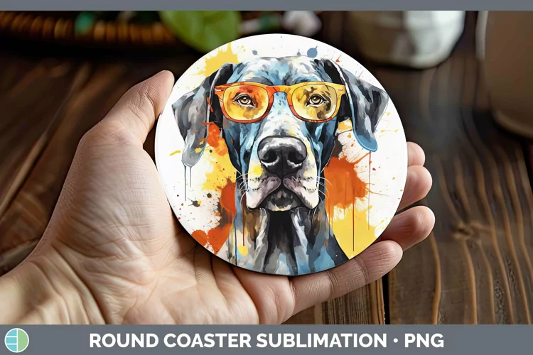 Hipster Dog Great Dane Round Coaster Sublimation Coaster Des