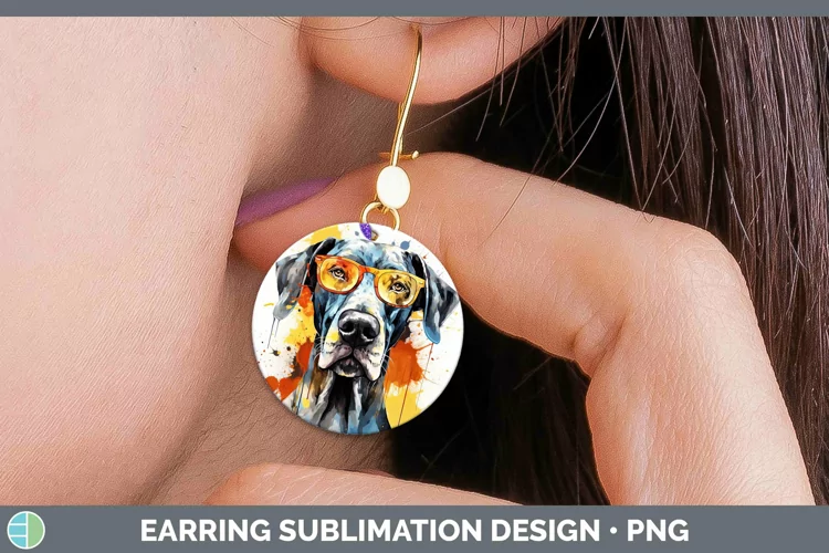 Hipster Dog Great Dane Round Earrings Sublimation Earrings D