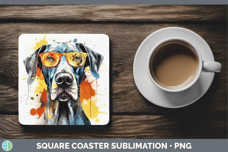Hipster Dog Great Dane Square Coaster Sublimation Coaster De