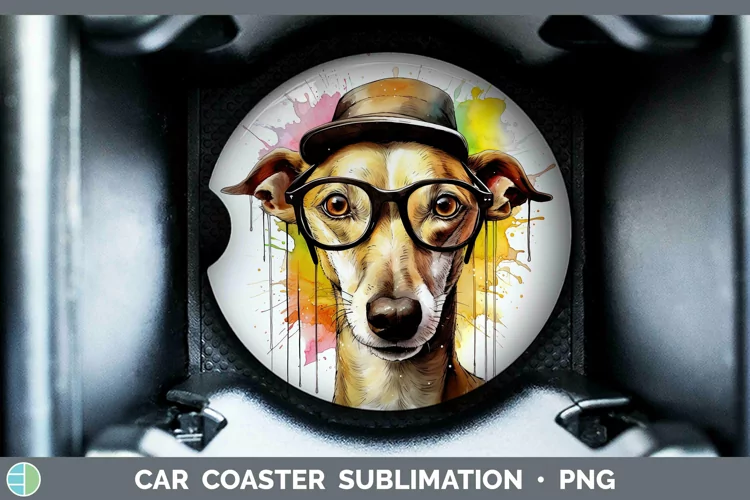 Hipster Dog Greyhound Car Coaster Sublimation Coaster Design
