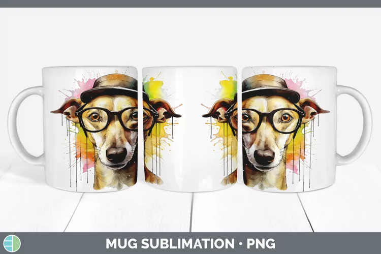 Hipster Dog Greyhound Mug Wrap Sublimation Coffee Cup Design