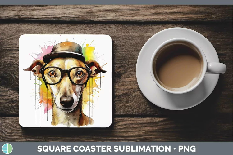 Hipster Dog Greyhound Square Coaster Sublimation Coaster Des