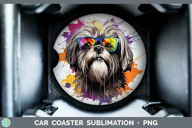 Hipster Dog Lhasa Apso Car Coaster Sublimation Coaster Desig