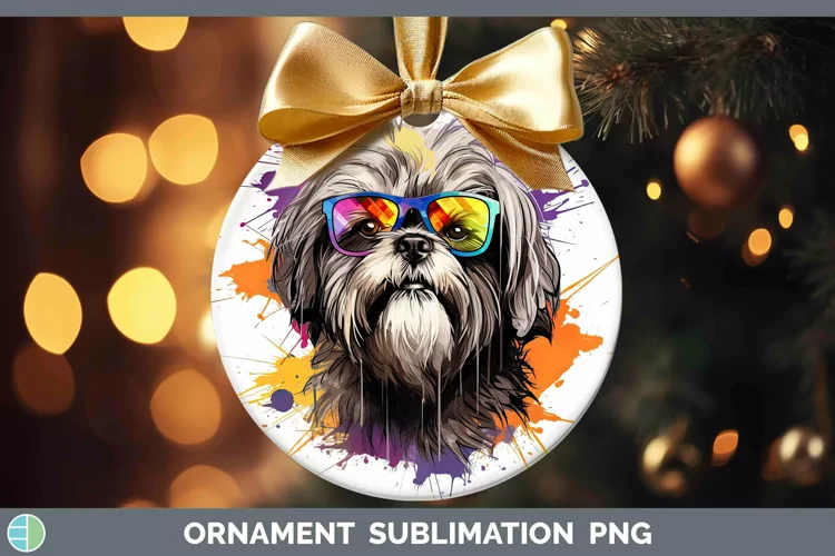 Hipster Dog Lhasa Apso Ornament Sublimation Bauble Designs
