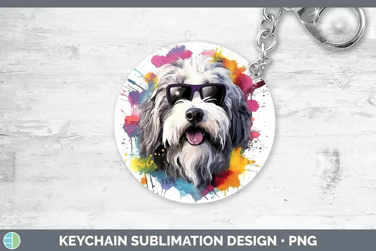 Hipster Dog Old English Sheepdog Keychain Sublimation Keyrin