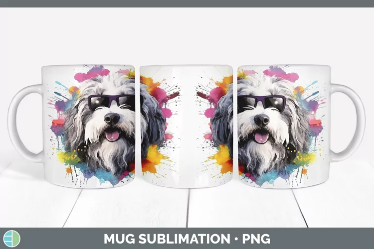 Hipster Dog Old English Sheepdog Mug Wrap Sublimation Coffee