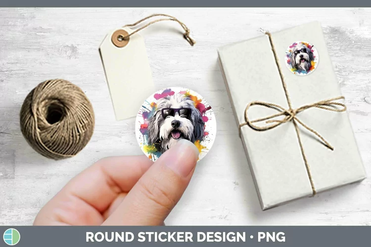 Hipster Dog Old English Sheepdog Stickers | Round Labels Des