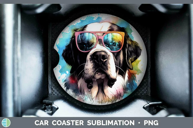 Hipster Dog Saint Bernard Car Coaster Sublimation Coaster De