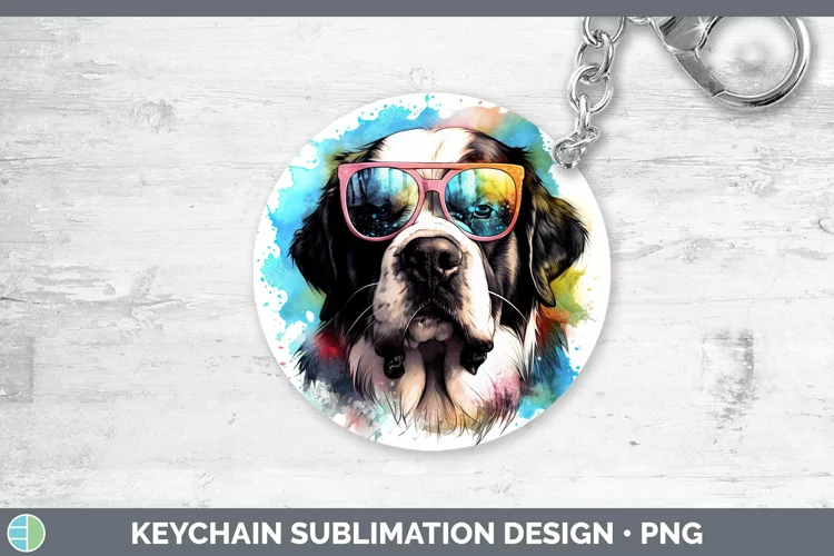 Hipster Dog Saint Bernard Keychain Sublimation Keyring Desig