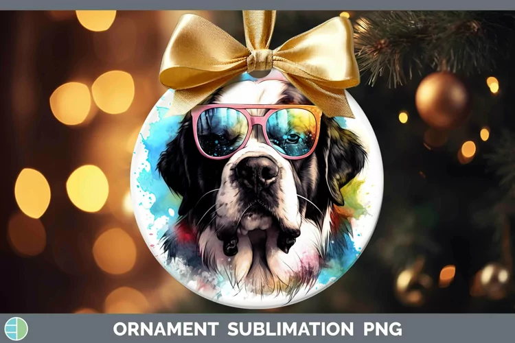 Hipster Dog Saint Bernard Ornament Sublimation Bauble Design